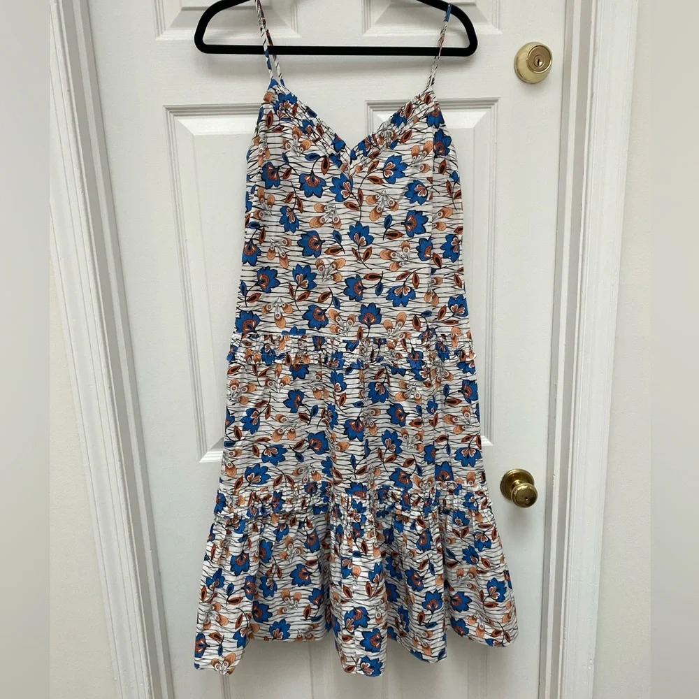 10 Crosby Derek Lam 100% Cotton Blue & Orange Spaghetti Strap Dress - Size 0
